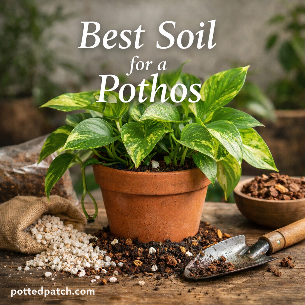 Healthy pothos plant in a terracotta pot showing ideal well-draining soil mix for indoor growth.