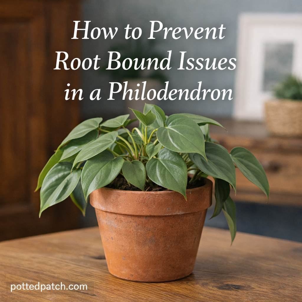 Healthy philodendron plant in terracotta pot with lush green leaves indoors.