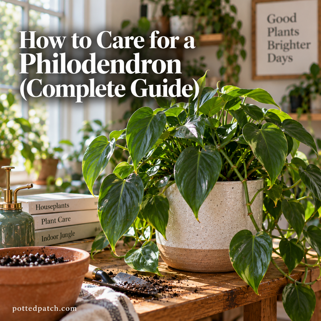Healthy indoor philodendron growing in bright indirect light