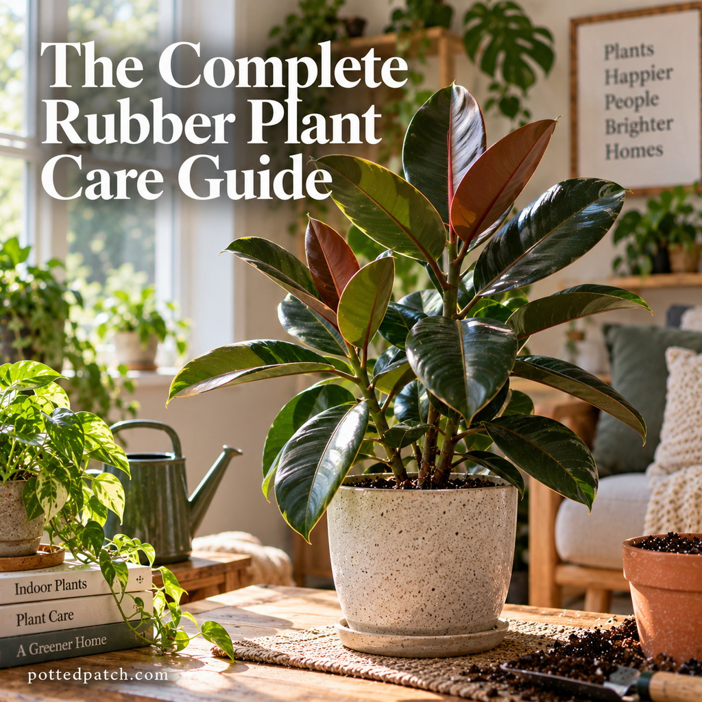Healthy Rubber Plant growing indoors in bright indirect light