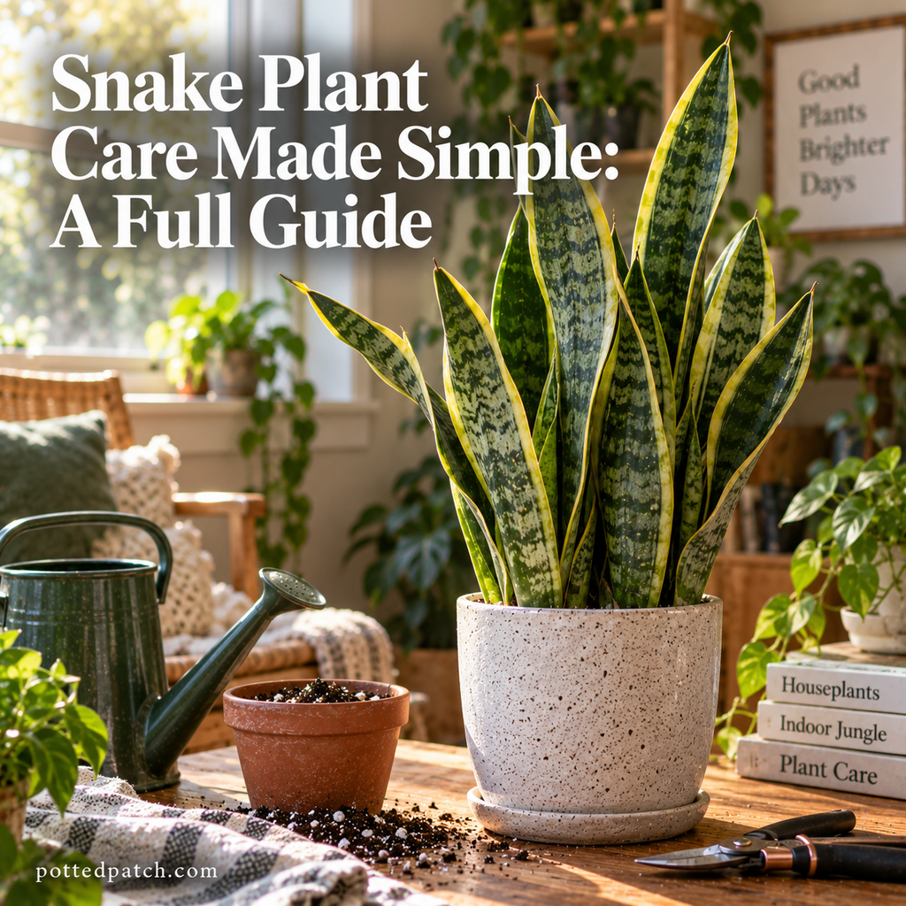 Healthy snake plant growing indoors in bright indirect light